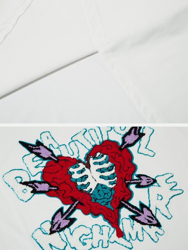 T Shirts Aelfric Eden Heart-shaped Embroidery Print Tee Blanche | JAA-33285024